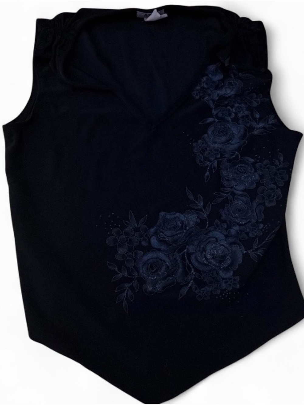 Women's Black Floral V-Neck Sleeveless Top